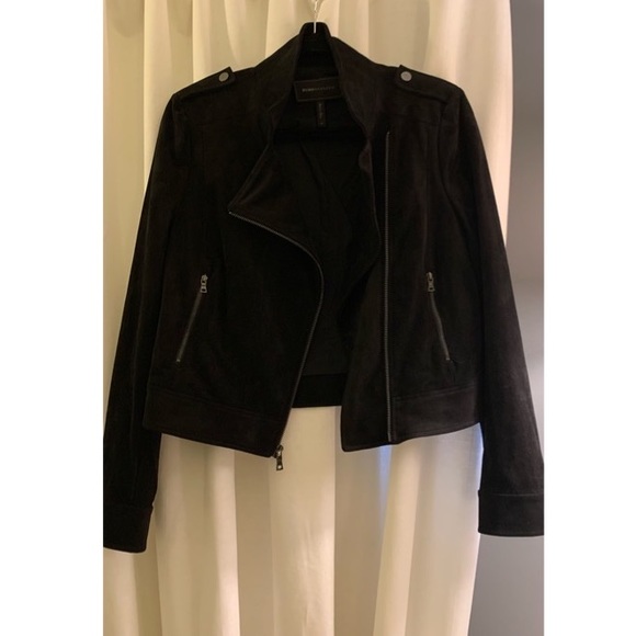 ❤️ Bcbgmaxazria Womens Christian Black Faux Suede Moto Jacket Size S - Picture 5 of 7